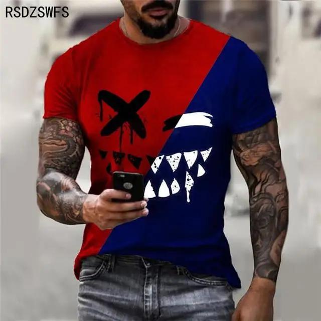 Funny Smiling Face Smiling Pattern Mens Tshirt 3D Print Trend Round Neck Short Sleeve Top Summer Leisure Breathable Pullover