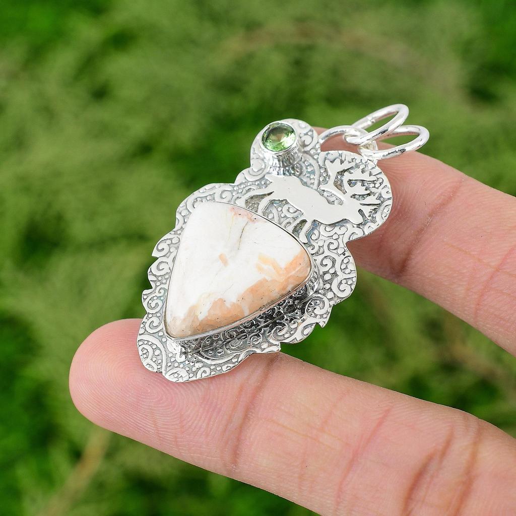 Billion Skolezit Stein Peridot 925 Sterlingsilber Eleganter Jubiläumsanhänger