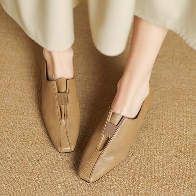 Mode 2025 Frühling Neue Weiche Echtes Leder Damen Absatzschuhe Quadratische Zehen Bequeme Mode Lässige Niedrigabsatzschuhe Vier Jahreszeiten Schuhe