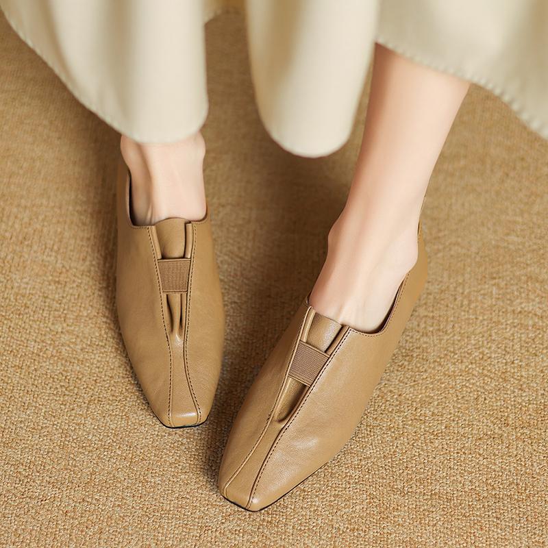 Fashion 2025 Spring New Soft Genuine Leather Women Heels Shoes Square Toe Comfortable Fashion Casual Low Heel Shoes Four Seasons Shoes