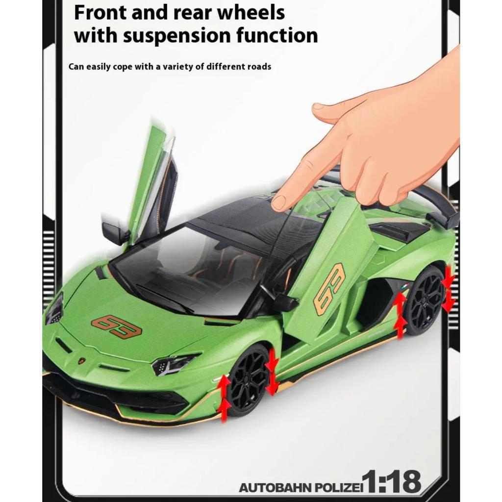 1/18 Scale Lamborghini Aventador SVJ Hidden Edition Supercar Race King Alloy Metal Diecast Model Car Sound & Light Child Toy Kids Gift
