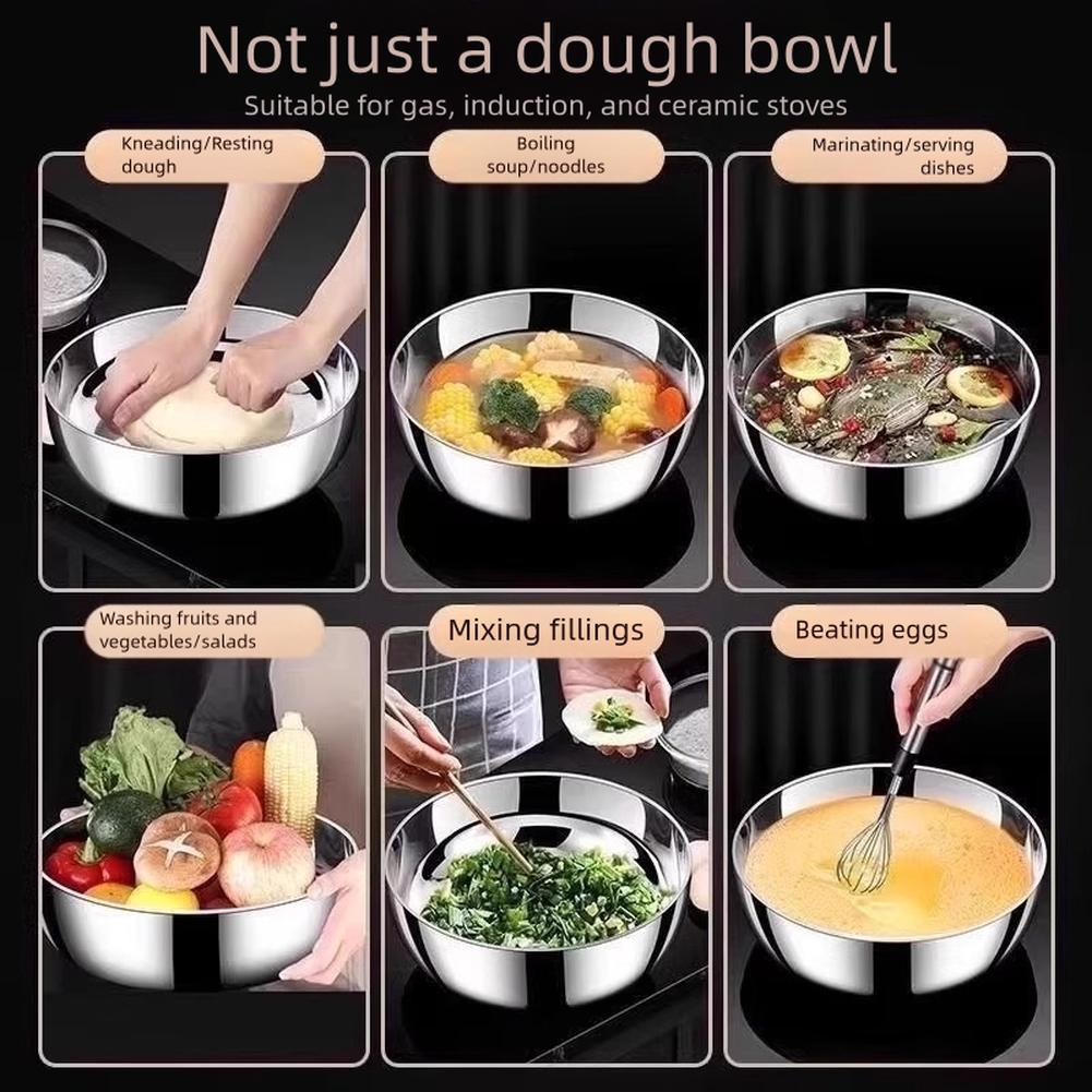 1PC Thickened Stainless Steel 30cm Mixing Bowl Washbasin Stainless Steel For Soup Pot, And Salad Basin Heat-Resistant Base