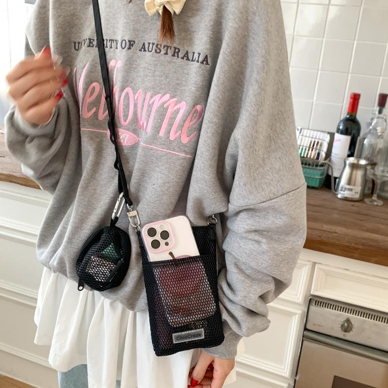 Sweet little fresh mobile phone bag women's 2025 summer new hollow shoulder bag crossbody mesh portable storage bag
