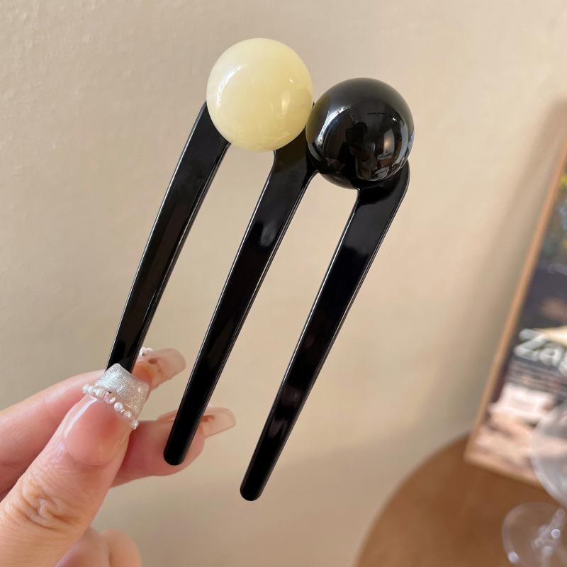 French Twist Pearl Beads Hair Stick Hair Clip Acetate U-Shaped Hair Fork Hairpin Tortoise Women Hair Bun Comb Hair Accessories