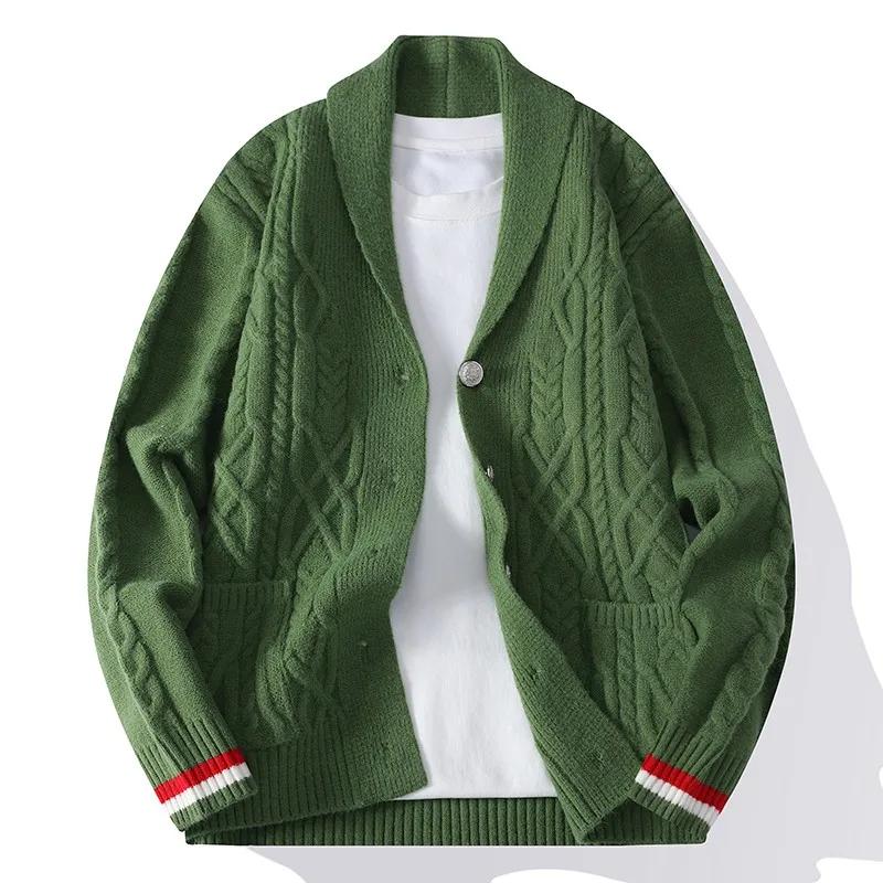 Autumn Winter Casual Sweaters Men Solid Color Knitted Cardigan Male Looose Turn Down Collar Sweatercoats Man