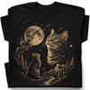 Cat Looking At Moon T-Shirt Starry Night Sky Mountain Forest Tee