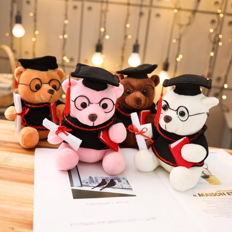 7/9’’ Academic Dress Bear Vivid Cuddleable Pillow Plush for Doll Emotion Appease Non-Deform Office Ornament Gear Store T