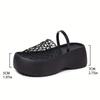 Stylish Black Mesh Fishnet Women's Casual Platform Sandals | Thick Cushioned Sole, Comfortable Slip-On Round-Toe Shoes for All-Season Wear