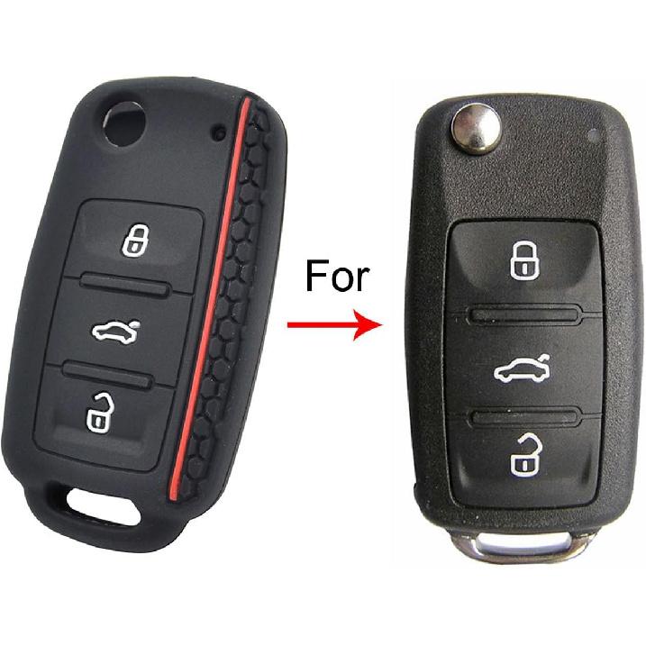 Key Fob Cover Silicone Keyless Remote Protector Sleeve Case Holder Compatible with VW Volkswagen Tiguan Golf Polo Jetta Passat