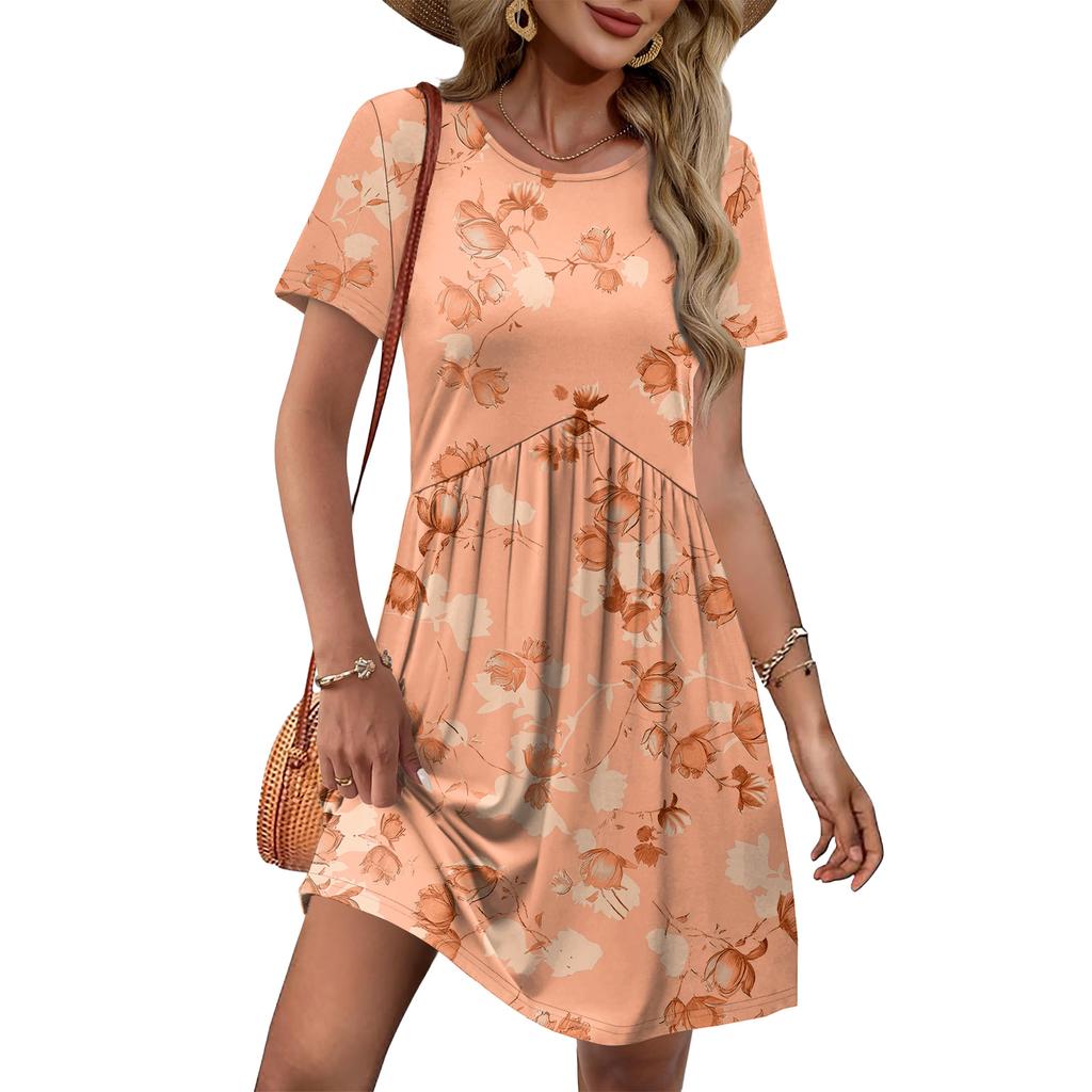 Dresses For Women Short Sleeve O Neck Casual Dresses Waist Maternity Dress With Pockets