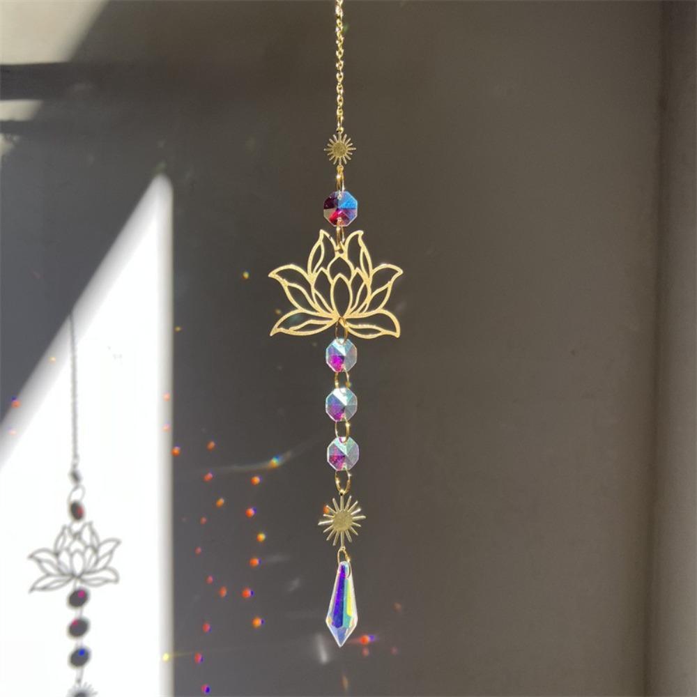 Crystal Lotus Hanging Wind Chimes Stained Glass Suncatcher Sun Catcher Window Drop Bell Balcony Yard Aesthetic Landscape