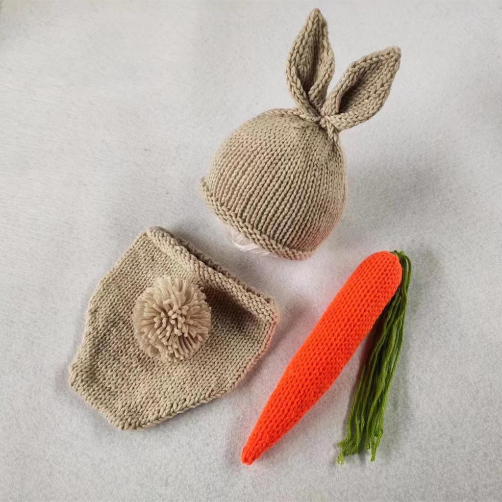 Hand-Knitted Newborn Rabbit Sweater Set - Baby Photo Outfit