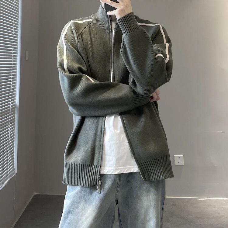 Men's Stand Collar Knit Cardigan Sweater: Autumn/Winter Loose Casual Jacket for Teens and Adults