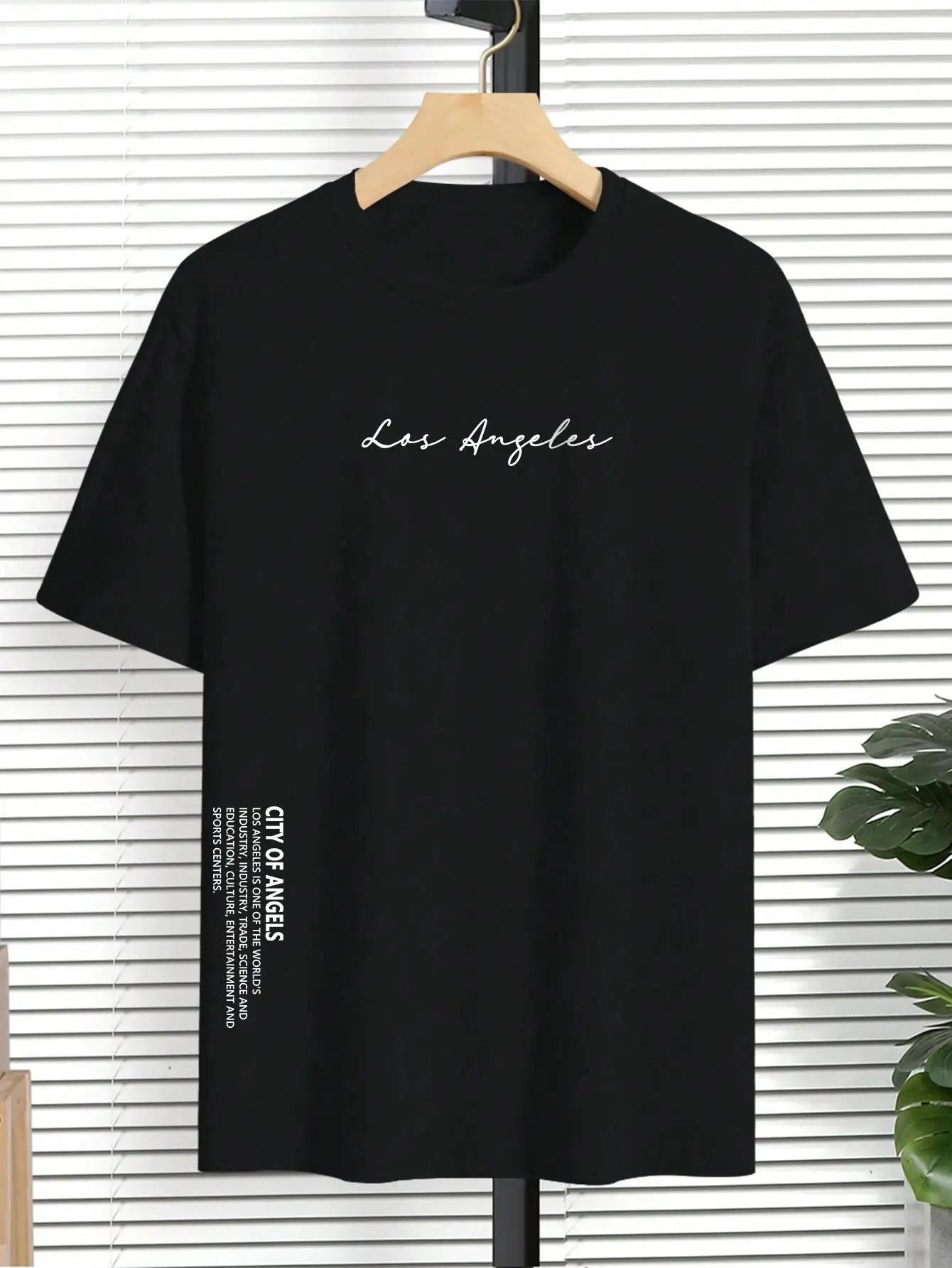 

Футболки с надписью «Los Angeles City Of Angels» с надписью «Live Graphic», мужские дышащие футболки, летняя хлопковая футболка, свободная футболка в стиле хип-хоп, большого размера S чёрный
