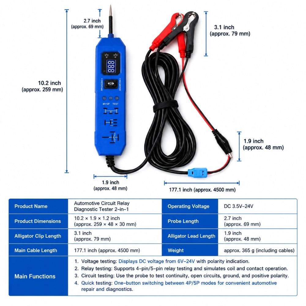 LED Digital Display Circuit Tester 3.5-36V Power Probe Portable Auto Test Pen Automotive Repair