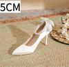 Fashion High Heels for Women Thin Heel Pointed Toe Straight Pearl Buckle with Bow Silk Fabricplus Size Women's Shoes Pumps White Heels