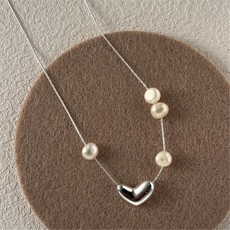 Colier elegant cu pandantiv cu perle și inimă, lungime reglabilă, lanț pentru claviculă, bijuterii la modă pentru gât pentru femei