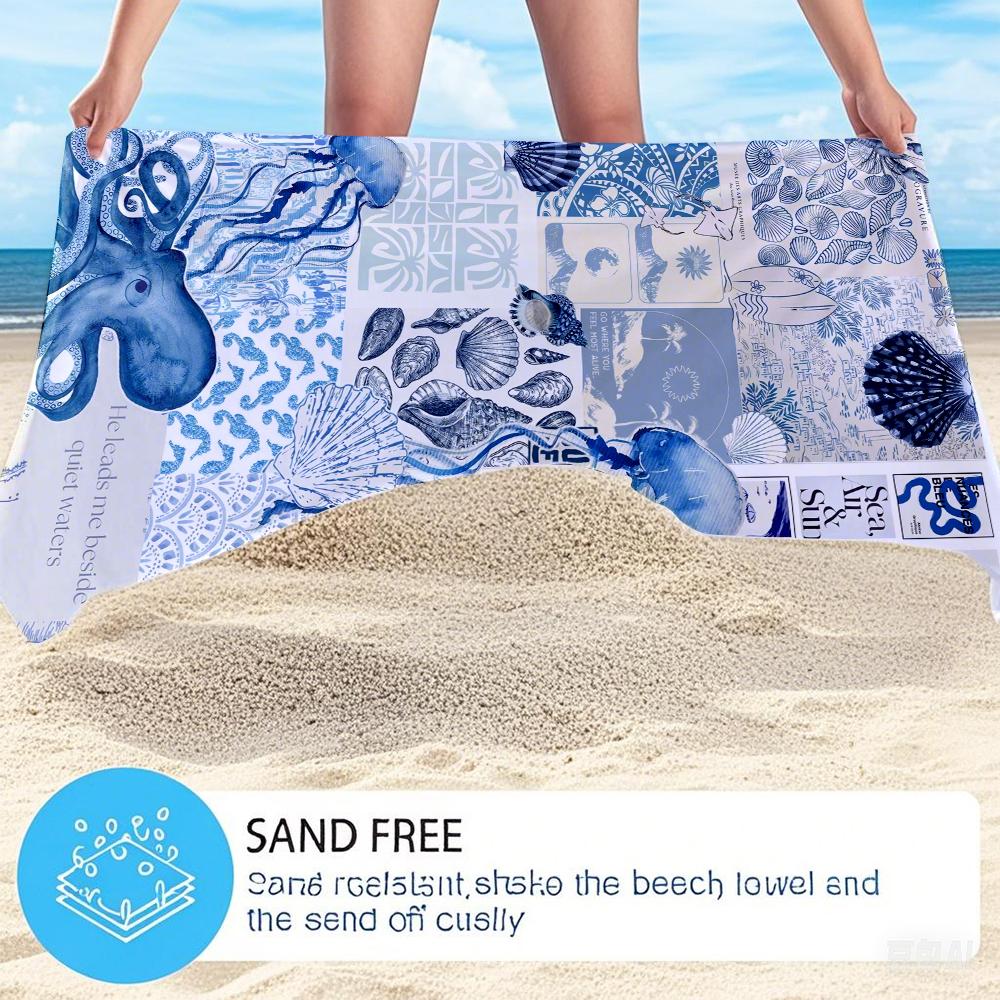 Oceanic Collage Oversized Microfiber Beach Towel Sand Proof Quick Dry, Absorbent for Swimming Pool Travel Camping