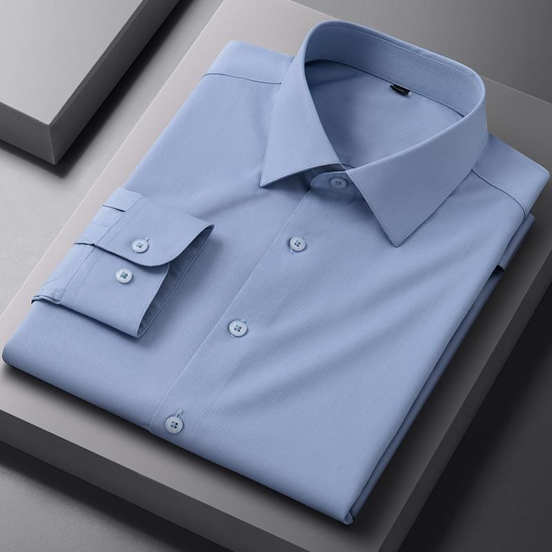 New Quality Men Shirt Bamboo Fiber Long Sleeve Anti-wrinkle Non-ironing Slim Fashion Casual Business Office White Blue Shirt 5XL