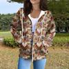 Women's Casual Fashion Long Sleeve Zipper  Printed Hooded Sweatshirt