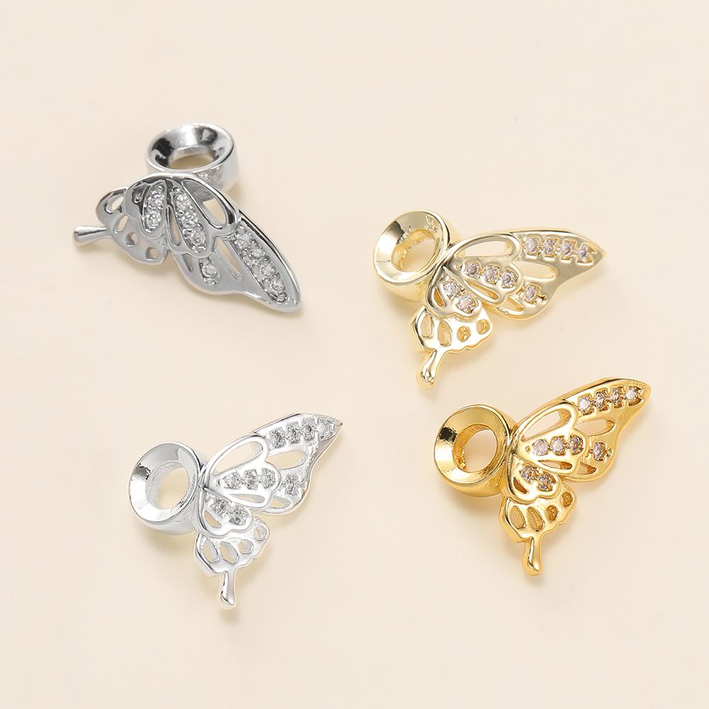 1Pcs 14/18K Gold Color Plated Butterfly Wings Spacer Beads with Zircon for DIY Bracelet Necklace Jewelry Making Accessories