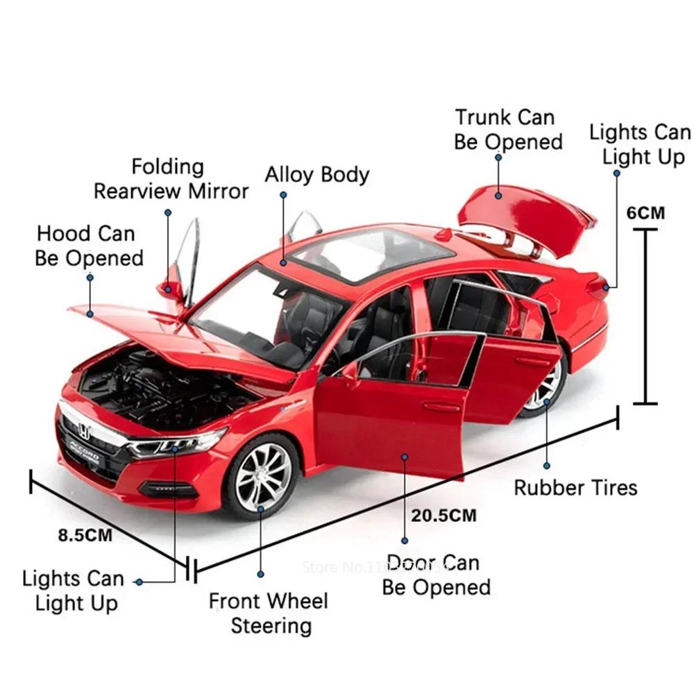 1:24 HONDA ACCORD Miniature Car Model Toys Alloy Diecast Vehice 6 Door Opened Sound Light Pull Back Toy Children's Birthday Gift