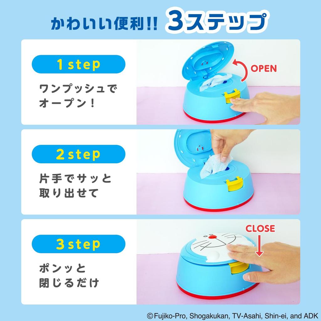 LEC Doraemon Wet Tissue Case Pure Water Wet Made In Japan (Includes 99.9% Tissues), One-Push Open,