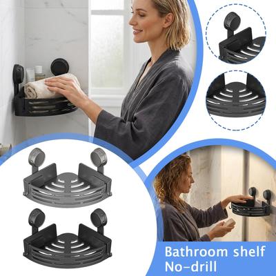 Suction Cup Corner Shelves No Drilling Bathroom Storage Rack, Shower Shelf Suction Cup Shower Caddy Corners Organizer Storage Rack Adhesi