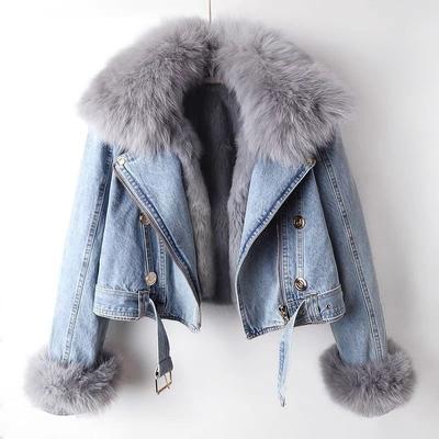 Dámská podzimní a zimní odepínací bunda Faux Fox Denim Cropped Top Pie Overcome