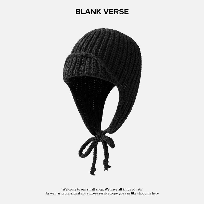 

Зимняя атмосфера вязаная шерстяная шапка женская осенне-зимняя теплая защита ушей шапка-ушанка лыжная M（56-58cm） чёрный