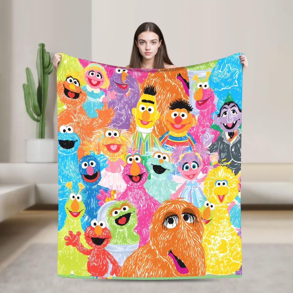 Sesames Streets Cartoon Blanket Warm Soft Fashion Plush Throw Blanket For Living Room Camping Flannel Bedspread Bed Cover
