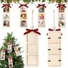 Wooden Picture Frames Christmas Tree Hanging Ornaments 6Pcs Memory Plaids Photo Strips with Bowknot For Festives Space