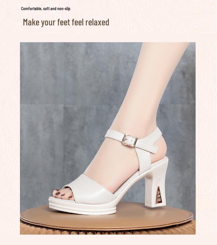 Sandale de damă 2023 cu toc gros și o singură baretă - Versatile, cu talpă moale, modă de vară pentru femei de vârstă mijlocie