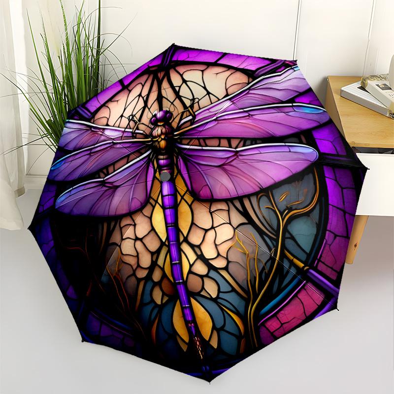 Dragonfly Pond Art Outdoor Automatic Umbrella Compact & Durable 8-Rib Design Compact Design for Outdoor Daily Use Elegant Umbrella