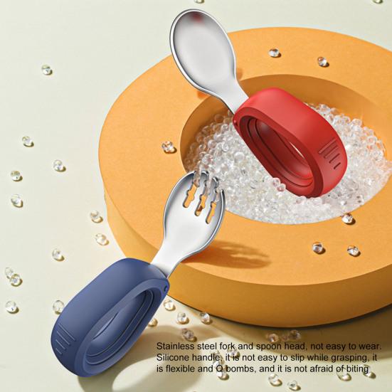 1 Set Säuglingslöffel Lebensmittelqualität rostfreies Silikon BPA-freies Säuglingsgabel-Löffel-Set Kindergeschirr für Zuhause