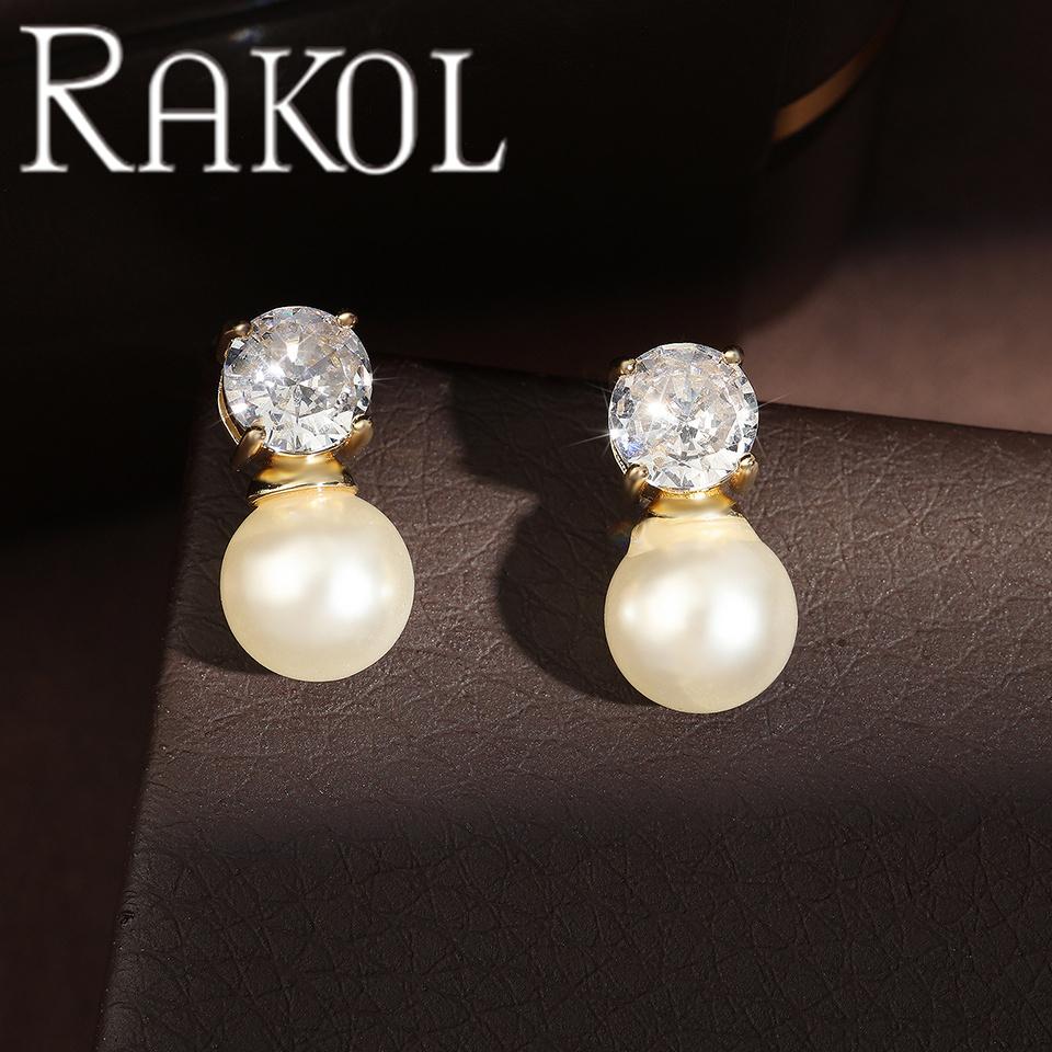 RAKOL EP510 Fashion Pearl Dangle Earrings Zircon Drop Earrings Trendy золотой