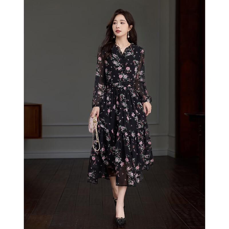 Demana Romantic Chapter V-Neck Printed Puff Sleeve A-Line Dress