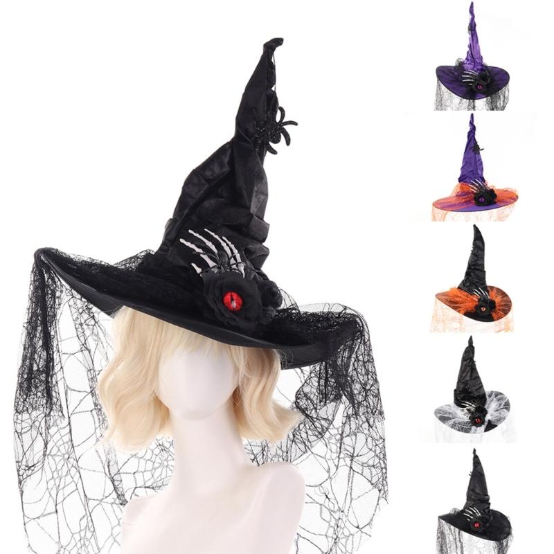Witch Hat With Delicate Lace Design Mystical Party Headgear For Halloween Costume Parties And Cosplay Event