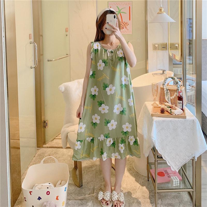1011 Korean version of princess style dress cute loose artificial cotton loungewear cotton and silk nightdress women's summer thin