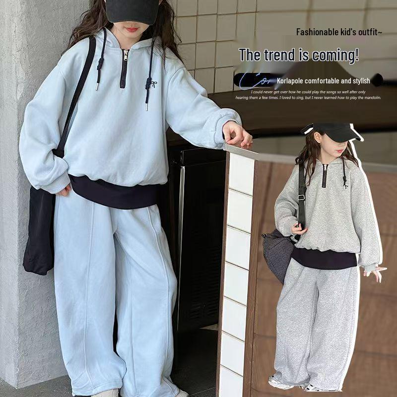 Girls' Korean-Style Hooded Two-Piece Set - Spring/Autumn 2025 Fashion for Big Kids