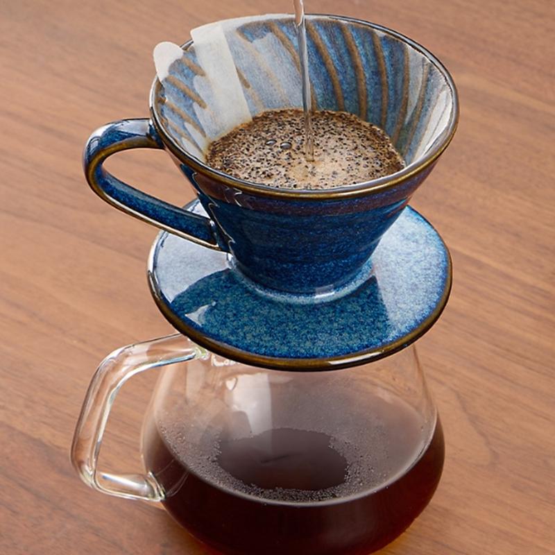 Heat Resistant Ceramic Drip Coffee Filter Handcrafted Blue Glazed Sophisticated Designs For Home Brewing