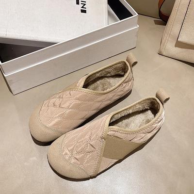 Women's Fashion Low Heel Cotton Shoes Winter New Round Head Deep Mouth Splicing Soft Sole Anti-slip Wear-resistant Low Top Shoes