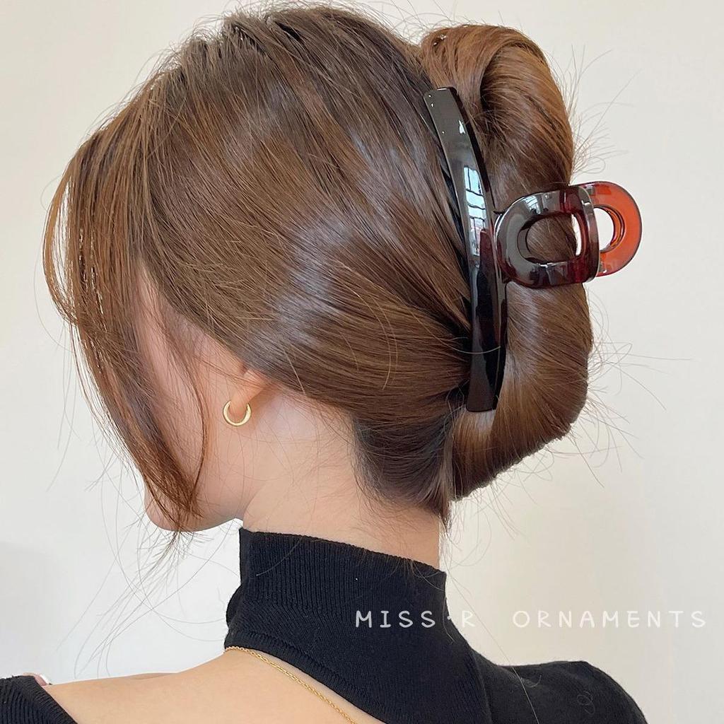 Elegant Summer Tortoiseshell Resin Hair Clip – Frosted Black Semicircular Design