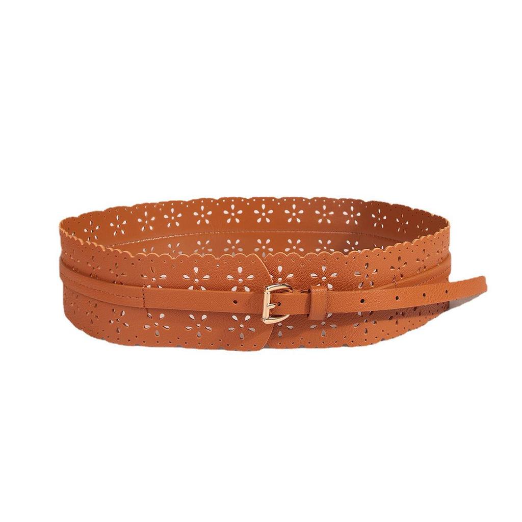 European & American Style Hollow Punch Wide Waist Fashion Belt with Concave Design