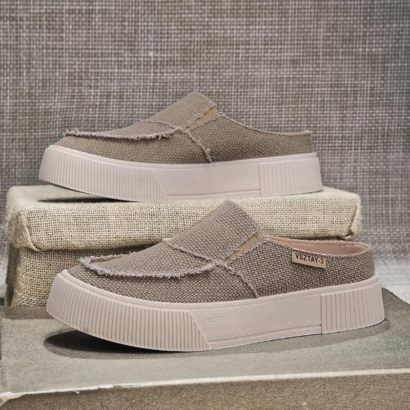 

Мужская обувь 2025 лето новая верхняя одежда мужские ленивые одна педаль повседневная универсальная без каблука льняная сумка голова половина тапочки 39 standard sneaker size