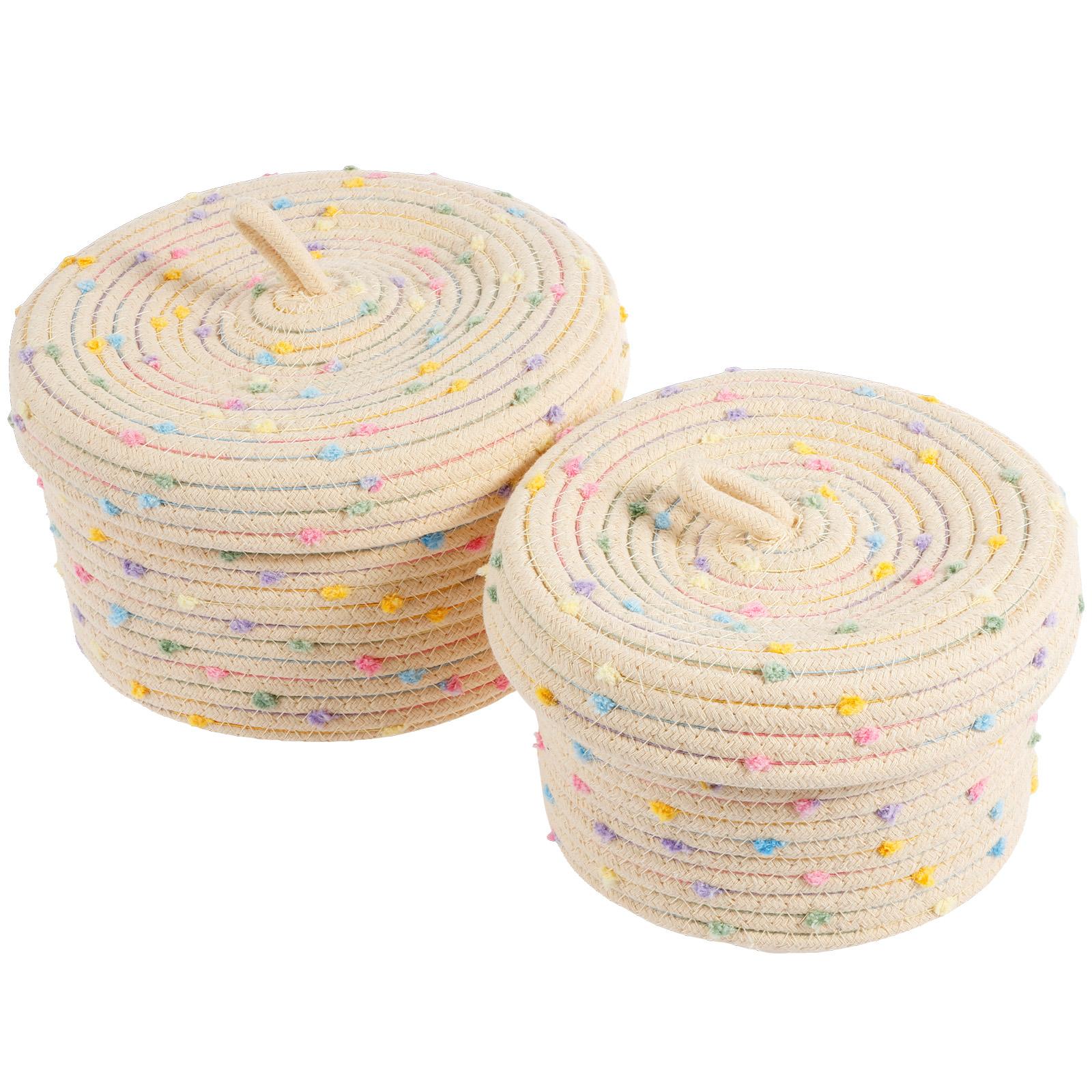 2 шт Круглая корзина Хлопковая веревка Корзина для хранения с крышкой Плетеная Многофункциональные корзины для хранения Круглая коробка-органайзер с крышкой для дома 4660₽