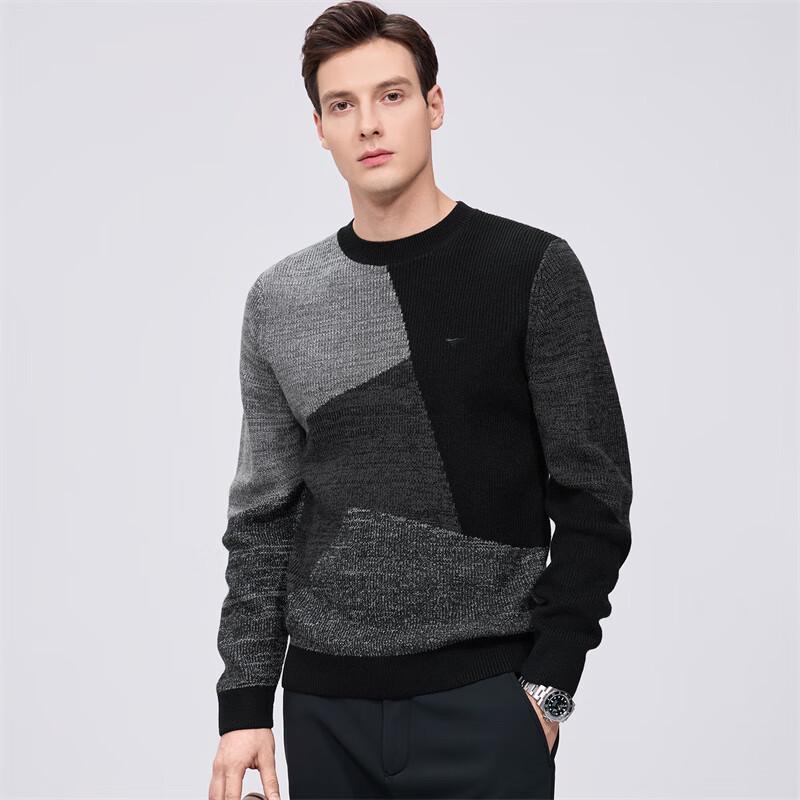 Septwolves Men's Wool Blend Colorblock Round Neck Sweater