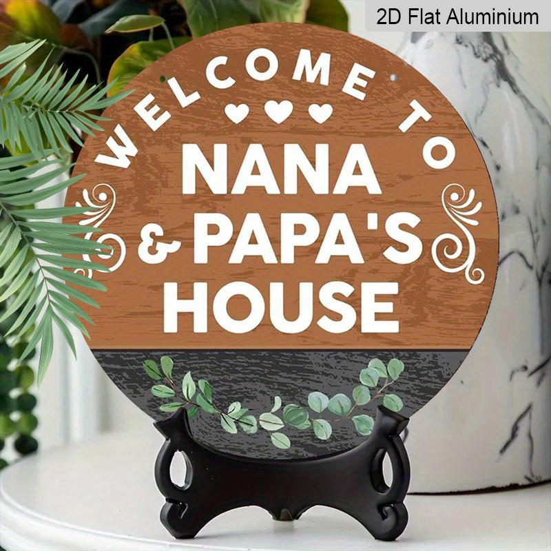 2D Flat, 1pc Nana & Papa'S House Welcome Sign, Rustic Wood Grain with Eucalyptus Wall Decor, Featuring Heart And Floral Design, Perfect for