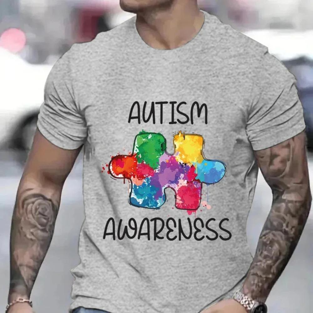 Herr T-shirts Autismsmedvetenhet Grafiskt Tryckt T-shirt Y2K Mode Rundhalsad Kläder Herrkläder Hip-Hop T-shirt Manlig Streetwear Toppar