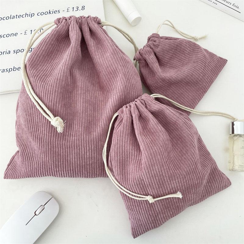 3pcs/set Solid Color Corduroy Drawstring Cosmetic Bags Gift Package Storage Bag Travel Cosmetic Lipstick Makeup Organizer Pouch